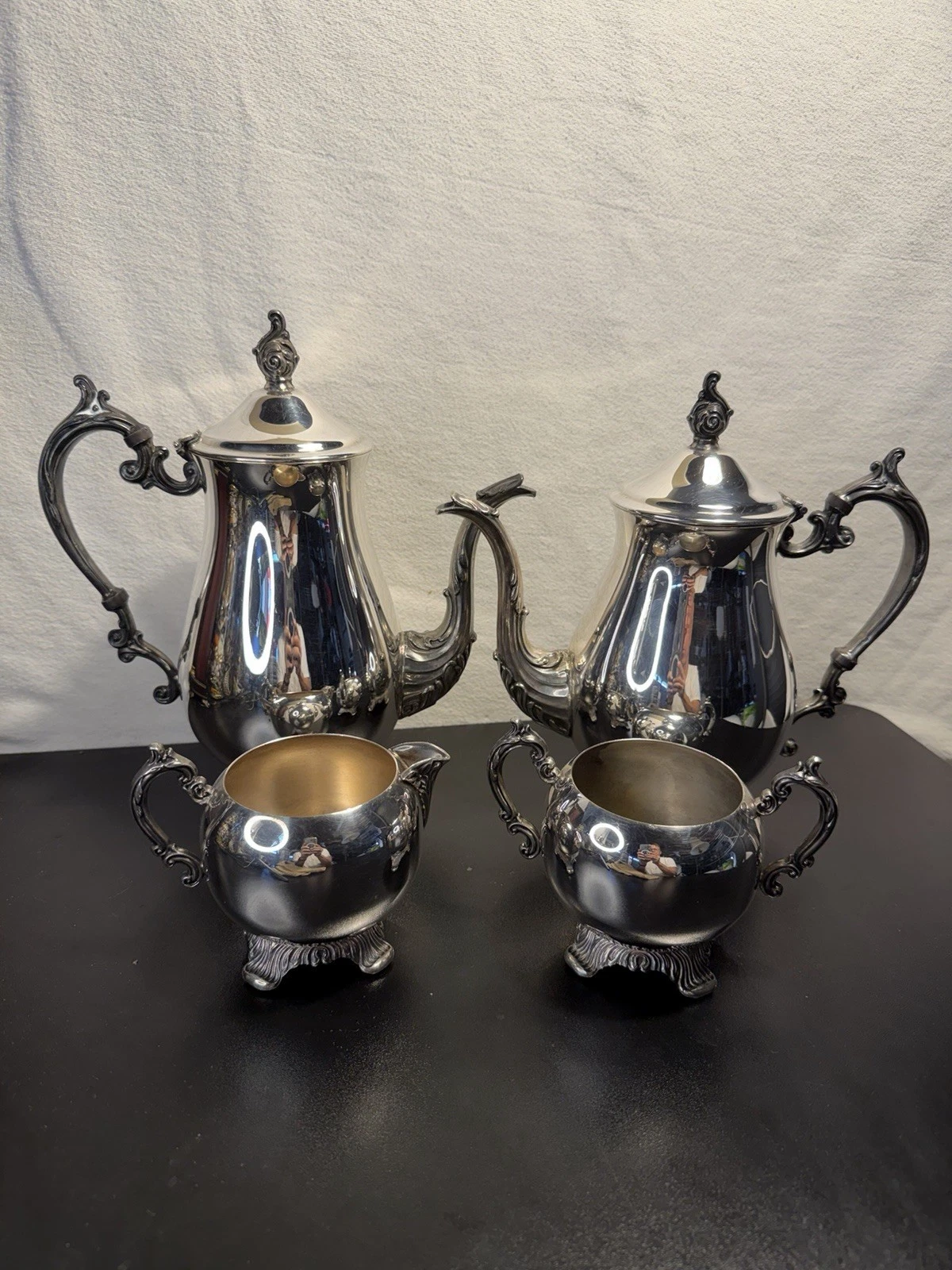 MCM F.B Rogers Silver Co 1883 4Pc Coffee Tea Service Set 2462 Footed Ornate