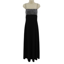 JS Boutique Womens 14 Black White Beaded Spaghetti Strap Formal Maxi Dress Gown