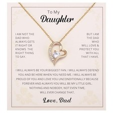 To My Daughter Heart Pendant Necklace Gift from Dad, Father Daughter Gold