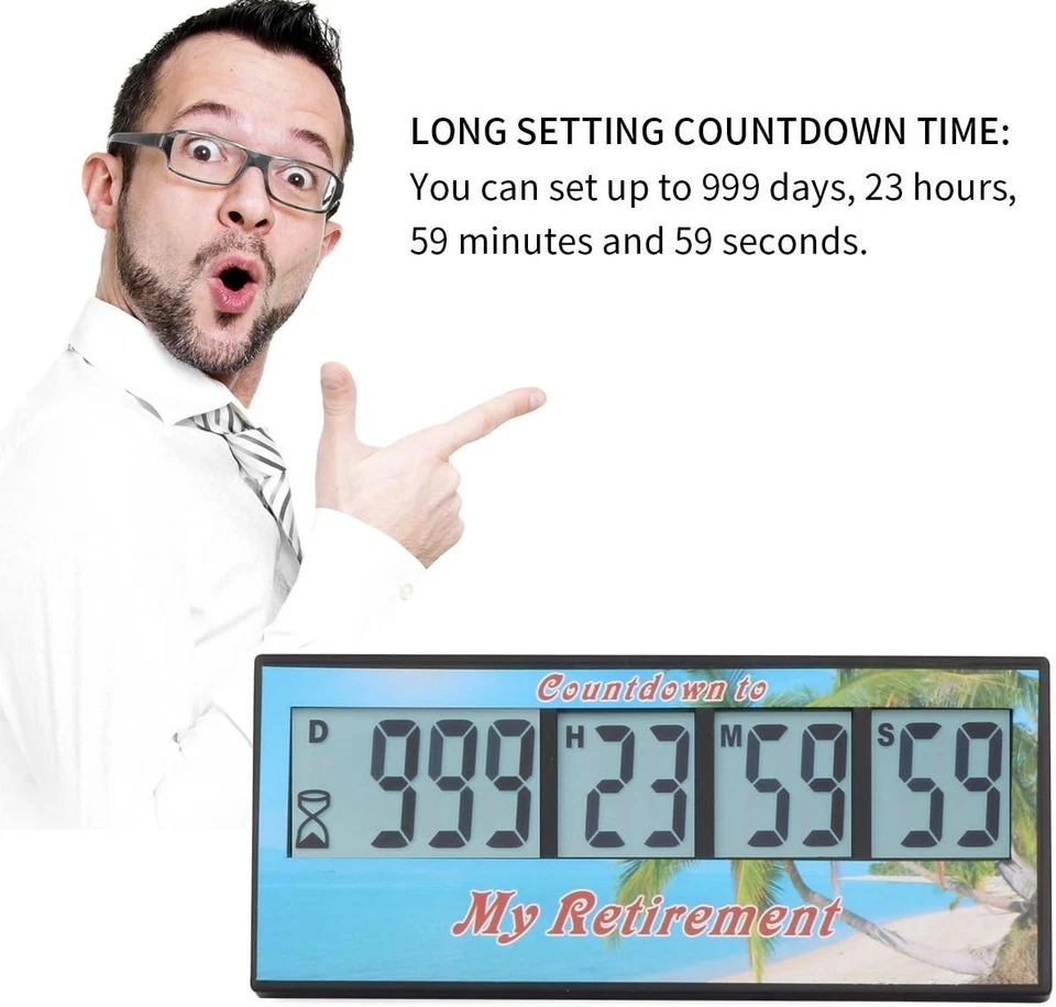 Digital Countdown Days Timer 999 Days Count Down Clock for Retirement - Image 4 of 4