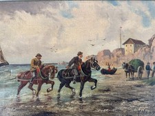 KLEINES ÖLGEMÄLDE REITER AM STRAND SIGNIERT V. MANZ