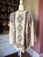 Chunky Knit Crochet Floral Sweater Sz Large Vintage
