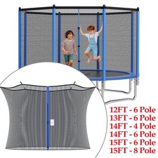 12ft 13ft 14ft 15ft Trampoline Net Replacement Round Safety Part w/ Blue Zipper