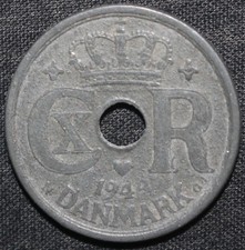 Danish 25 Øre Coin 1944 N;GJ KM# 823.2a Denmark WWII German Occupation WW2 Ore