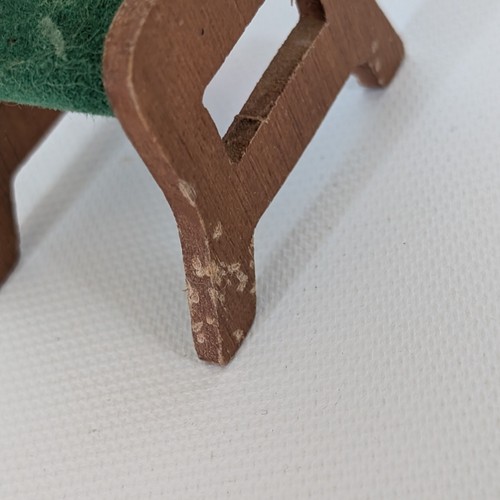 Vintage Lot Of 7 Mission Style Green Back Dollhouse Dining Chairs And Table  - Picture 8 of 8