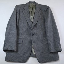 Vtg USA Made 42R Blue Gray Houndstooth Wool Tweed Blazer Jacket Sport Coat