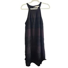 LOFT Dress Womens Medium Black Halter Crochet Lace Tassel Shift Mini Dress