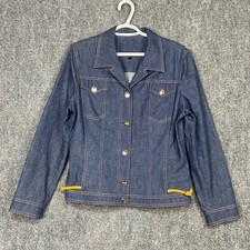 Escada Denim Jacket DE 42/US 12 Gold Button Accents Heart Detail Yellow Straps