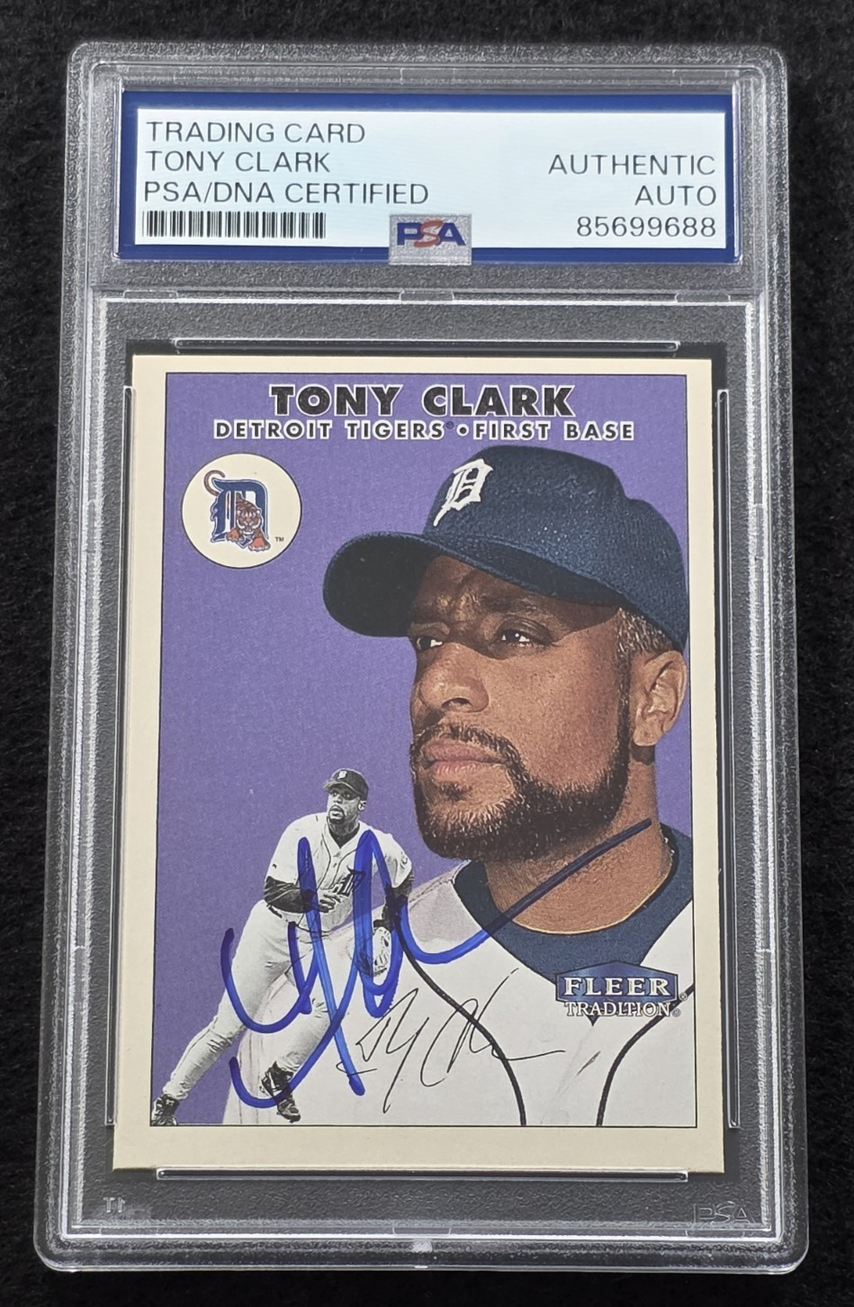 2000 TONY CLARK Signed Fleer Tradition Baseball Card-DETROIT TIGERS-PSA