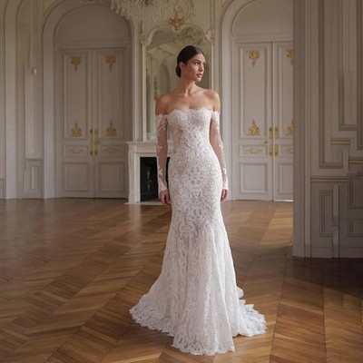 Custom 2026 Elegant Luxury Wedding Dress Off-Shoulder Lace Bride Dress