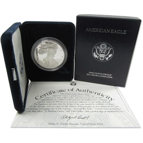 1998 P American Silver Eagle Choice Proof Bullion $1 Coin OGP COA