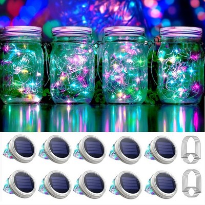30 LED 10 Packs Solar Mason Jar Lights [Updated] Fairy Multi-colored-Pink 