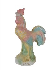 Vtg Colorful Rooster Chicken Ceramic Figurine Green Blue Red Country Farm Retro