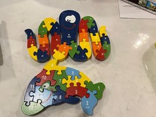 2 Wooden Animal Puzzles Alphabet Numbers Building Blocks for Preschool Kids Wood