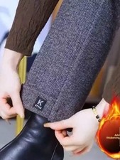Women's Winter Fleece Lined Straight Leg Pants High Waist Casual Trousers Nine P