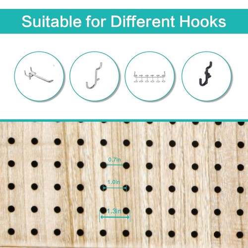 4 Panel Wood Room Dividers Pegboard Display Freestanding Folding Privacy Screens - Picture 3 of 9