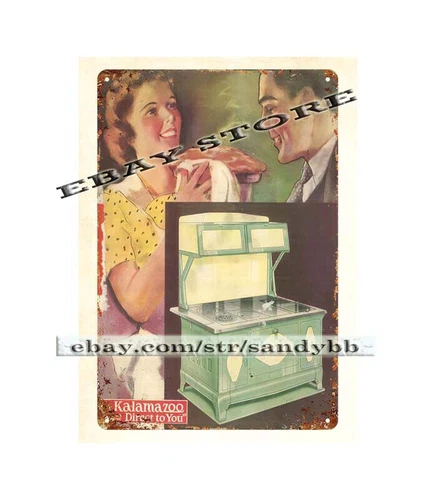 1934 Kalamazoo Stove Co kitchen appliance heating range metal tin sign nostalgic