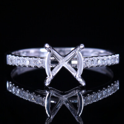 Solid 10k White Gold Semi-mount Setting Engagement Diamonds Ring 7-8mm Round Cut