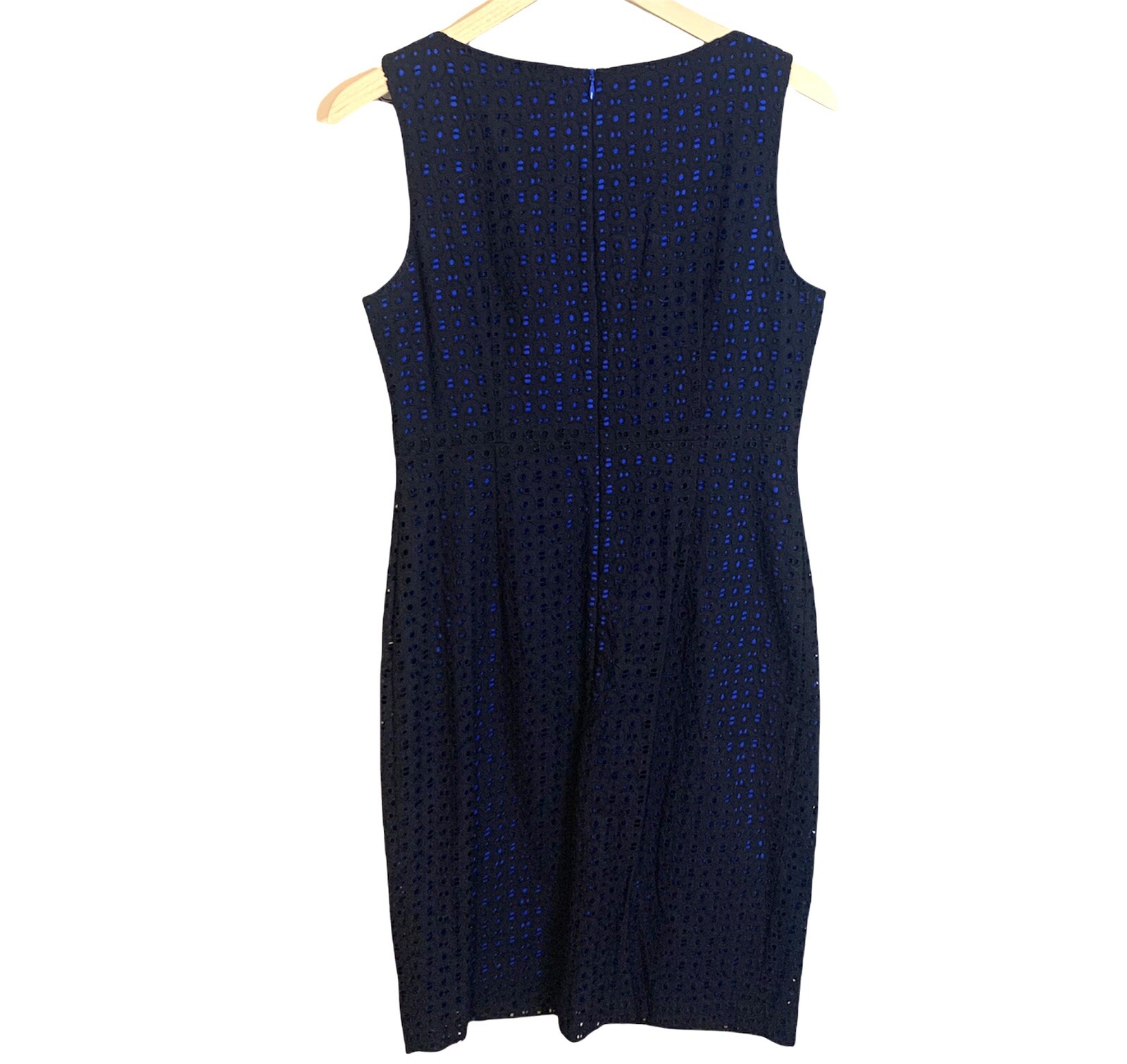 David Meister Womens Black And Blue Eyelet Sheath Dress Size 8 Cotton