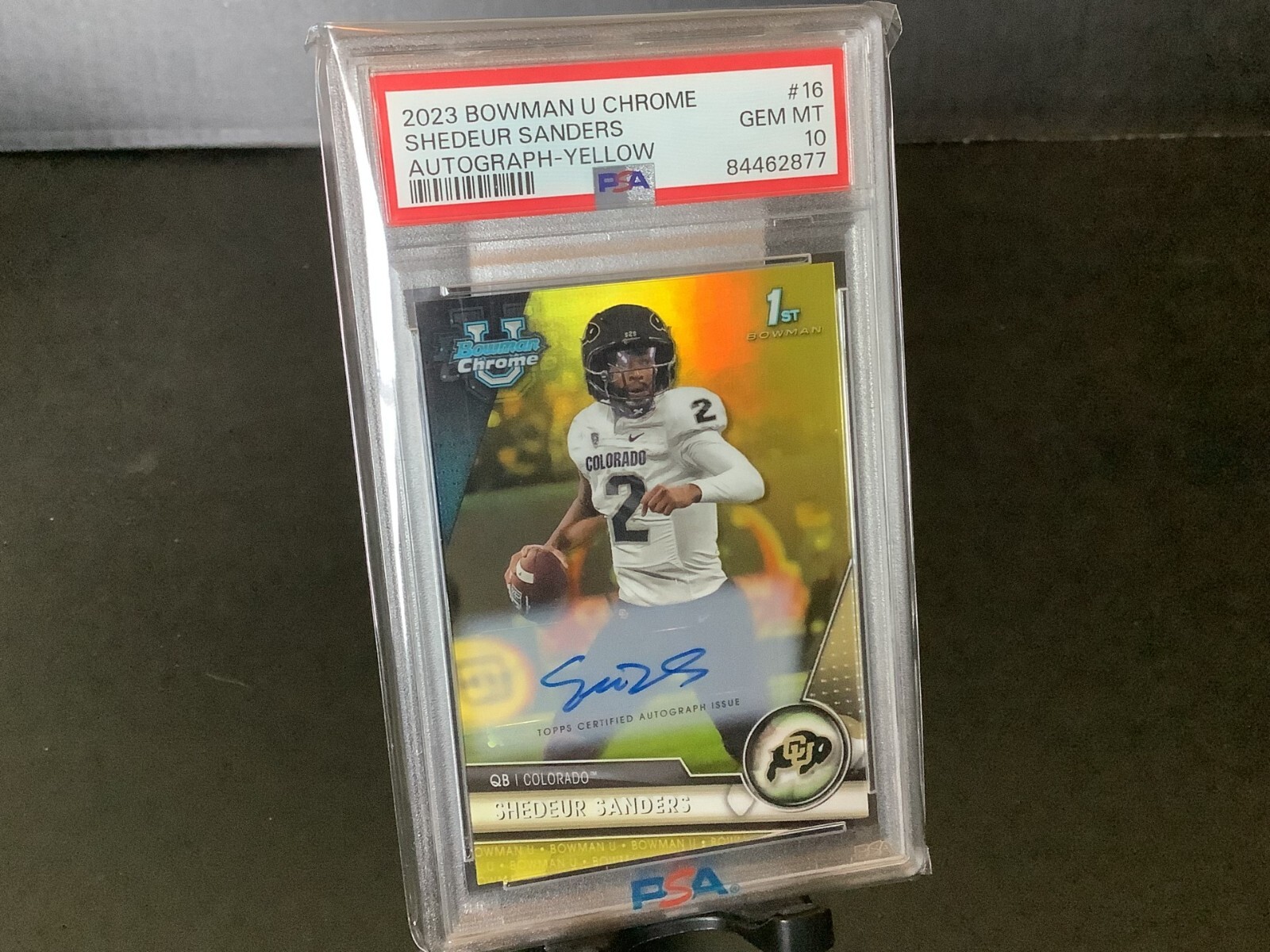 2023 BOWMAN U CHROME SHEDEUR SANDERS #16 AUTOGRAPH YELLOW /75 PSA 10 POP 9