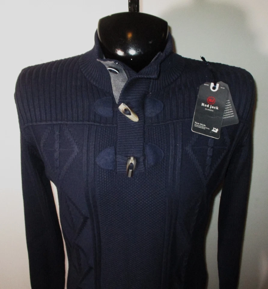 RED JACK Blue 1/2 Zip & Barrel Button & Loop Sweater Men's Size XXL NWT - Image 2 of 4