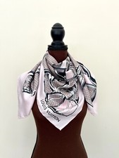 Unisex Louis Vuitton Square Silk Scarf Monogram Logo Trunks Pink Brown Wrap