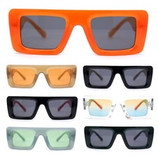 Womens Retro Squared Rectangular Mod Thick Plastic Sunglasses