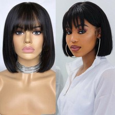 Short Wigs With Bangs 100 Brazilian Remy Synthetic Hair Straight Hair For Women