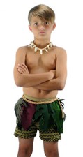Boys Maui Moana Inspired Hawaiian Tribal Costume w/ Tooth Tusk Necklace