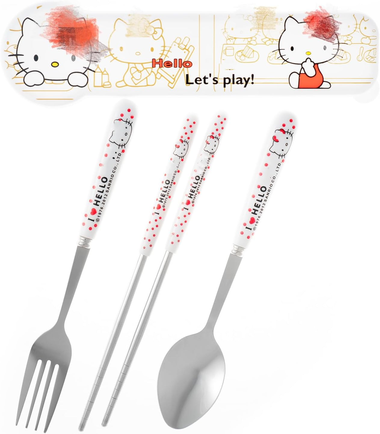 Cartoon Kitty Utensils Set Includes Reusable Stainless Steel Fork Spoon Chopstic