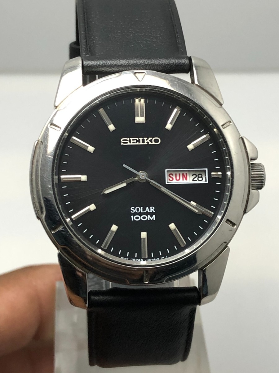 Vintage Seiko V158-0AD0 Solar Battery Black Dial Quartz Men's