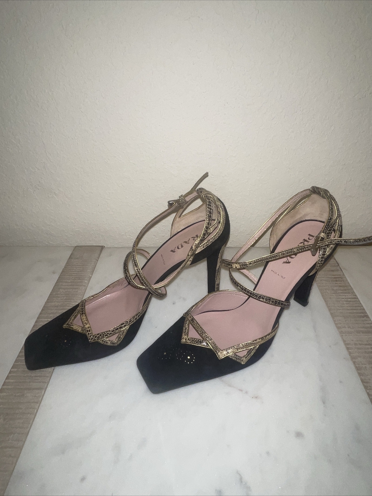 Prada Square Heels Size 37.5 Womens Luxury Shoes-image