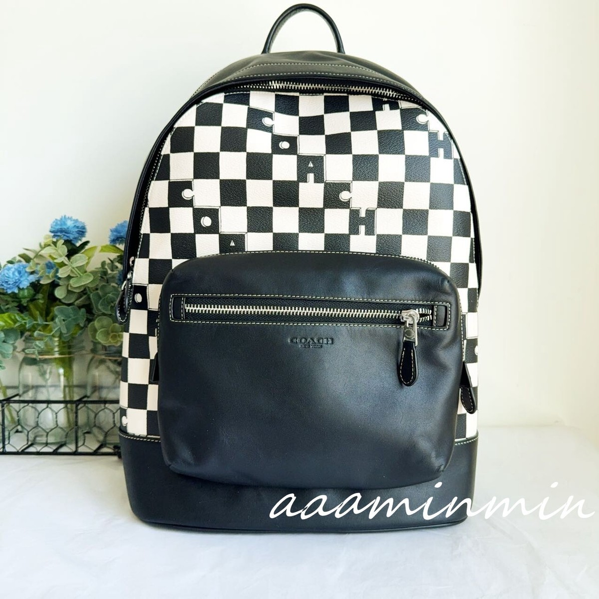 Coach Checkered Black and White Backpack NWT Coach West Backpack With Checkerboard Print/Varsity  main image 2