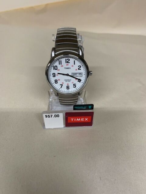 Mens Timex Indiglo Easy Reader Stretch Expansion Stainless Day 