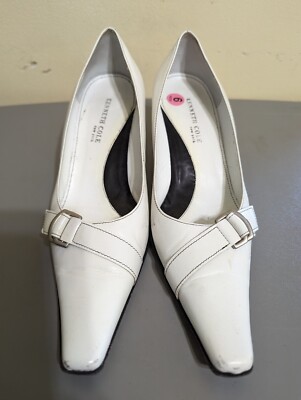 Kenneth Cole New York, US Size 9M High Heel White Leather Pumps, Made In 
