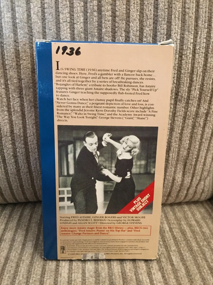 Swing Time Astaire & Rogers VHS Tape Dancing Fred Astaire Ginger Rogers RKO  - Image 2 of 2