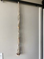 Vintage Macrame Plant Hanger Brown Wood Beads Tassel Plant Hanger 38" Boho Decor