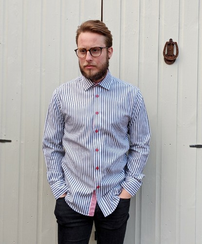 Jack & Jones UK L Shirt Grey/Black & White Striped Men's Smart Casual Premium - Picture 11 of 18