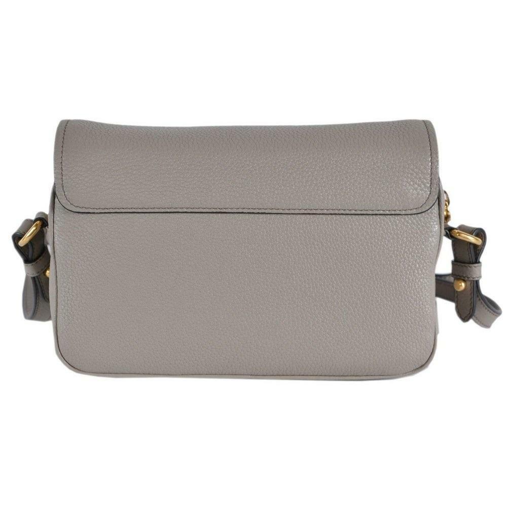 Prada Vitello Phenix Argilla Gray Leather Logo Plaque Crossbody