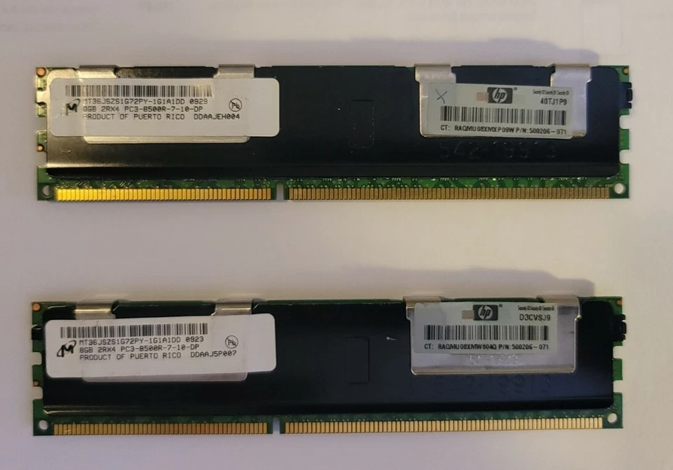MT36JSZS1G72-1A1D - Qty.2 Samsung 8GB 2Rx4 PC3-8500 SDRAM 240Pin Memory DIMM ECC - Image 2 of 4