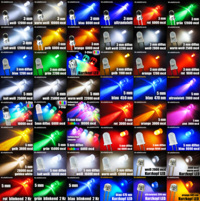 1,8mm 2mm 3mm 4,8mm 5mm LED AUSWAHL mit Widerstand klar matt auto RGB weiß
