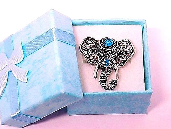女士藏银绿松石可调节大象戒指带礼品盒! — 第 4/4 张图片