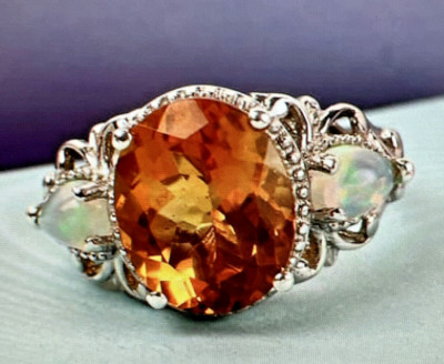 Serra Gaucha Citrin und äthiopischer Welo Opal 3 Steine Ring 6 Platin über Sterl