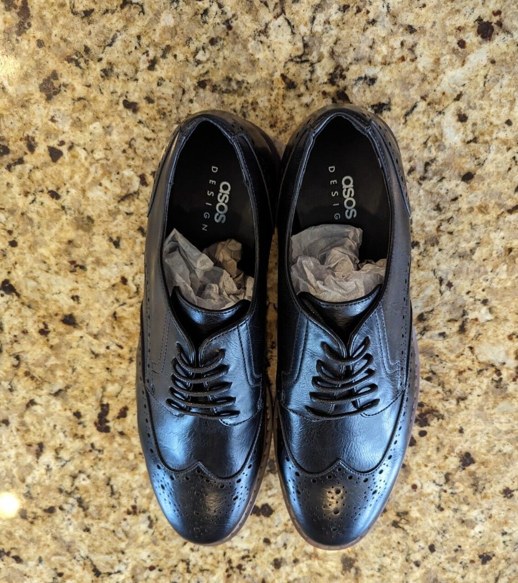 ASOS DESIGN Men's faux leather brogue shoes in black US 10