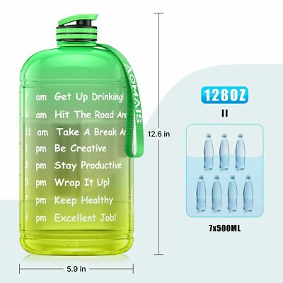 1 Gallon (128oz) Motivational Water Bottle With Time Marker & Straw - Leakproof, BPA Free, For Gym & Outdoor 9 thumbnail image