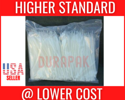 2000 PCS 8'' Natural White Cable Wire Tie 50 Lbs Zip Nylon Secure Fasten Binding