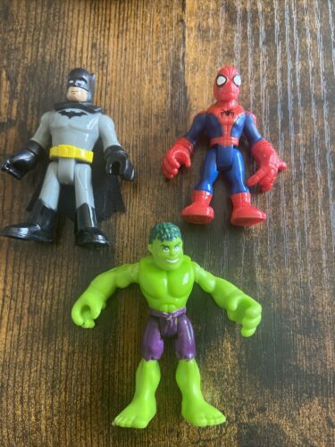 Lot 3 Marvel DC Playskool Heroes Imaginext Lot Spider-Man Batman Incredible Hulk - Picture 1 of 2