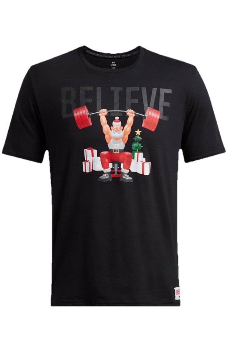 Under Armour Men's Project Rock Red One Believe Short Sleeve T Shirt  Christmas