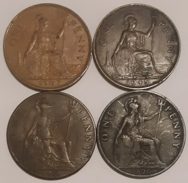 United Kingdom Large Penny (LOT: 4) 1896, 1918(Die Clash Error), 1945, 1967 - Image 2 of 4