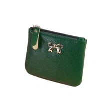 Green Mini Card Holder /Coin Wallet With Gold Bow
